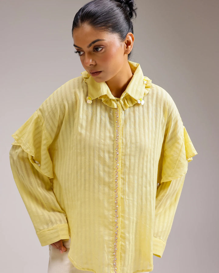 Sheerline Flow Top - Ochre Yellow Stripes