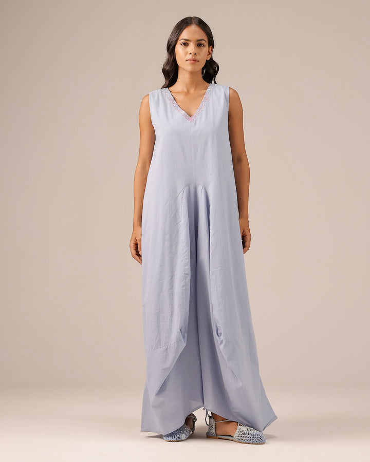 Blue Ocean Dusk Sleeveless Cotton Dress - OurDve