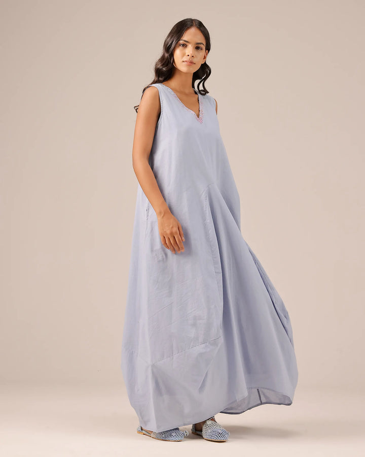 Blue Ocean Dusk Sleeveless Cotton Dress - OurDve