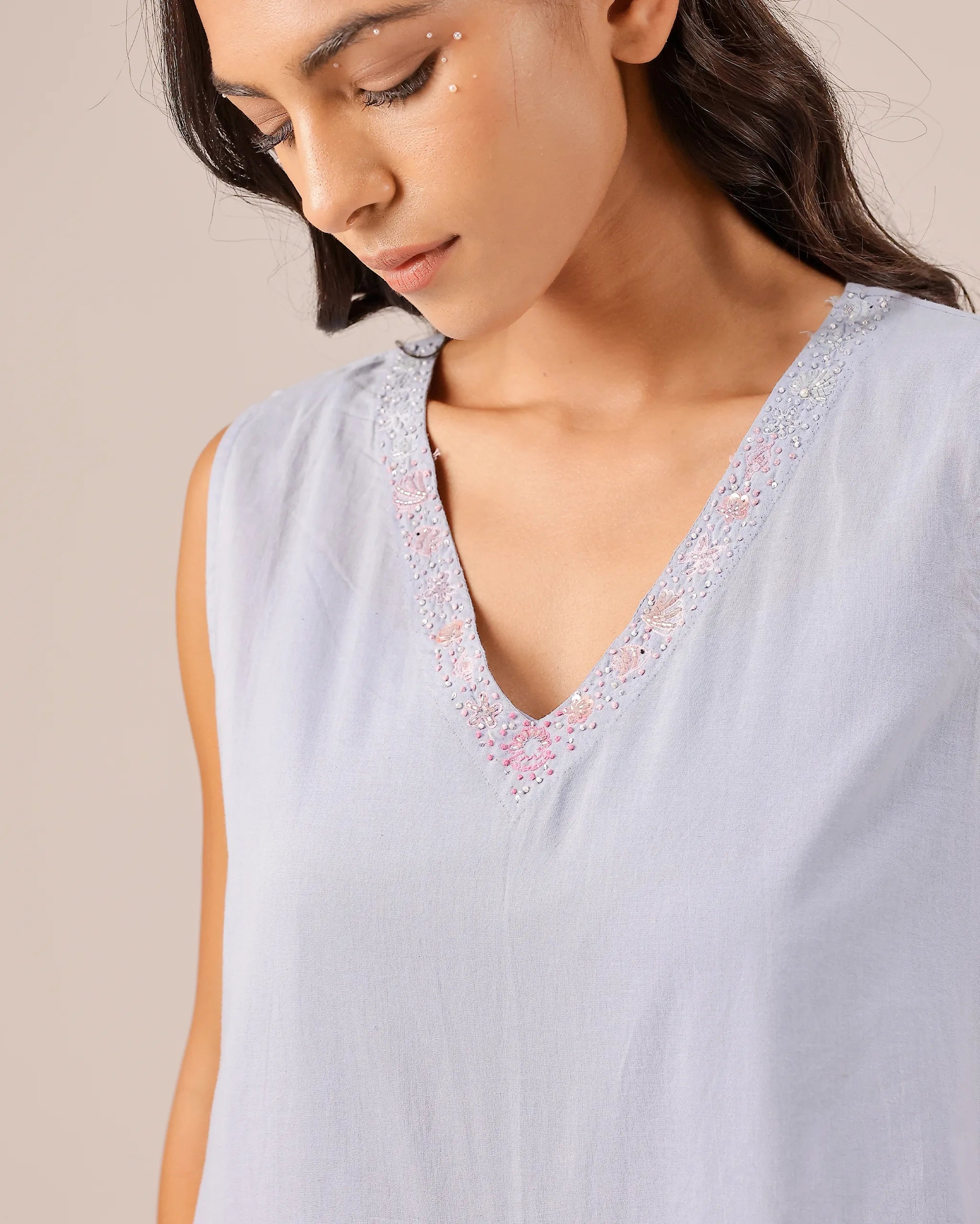 Blue Ocean Dusk Sleeveless Cotton Dress - OurDve