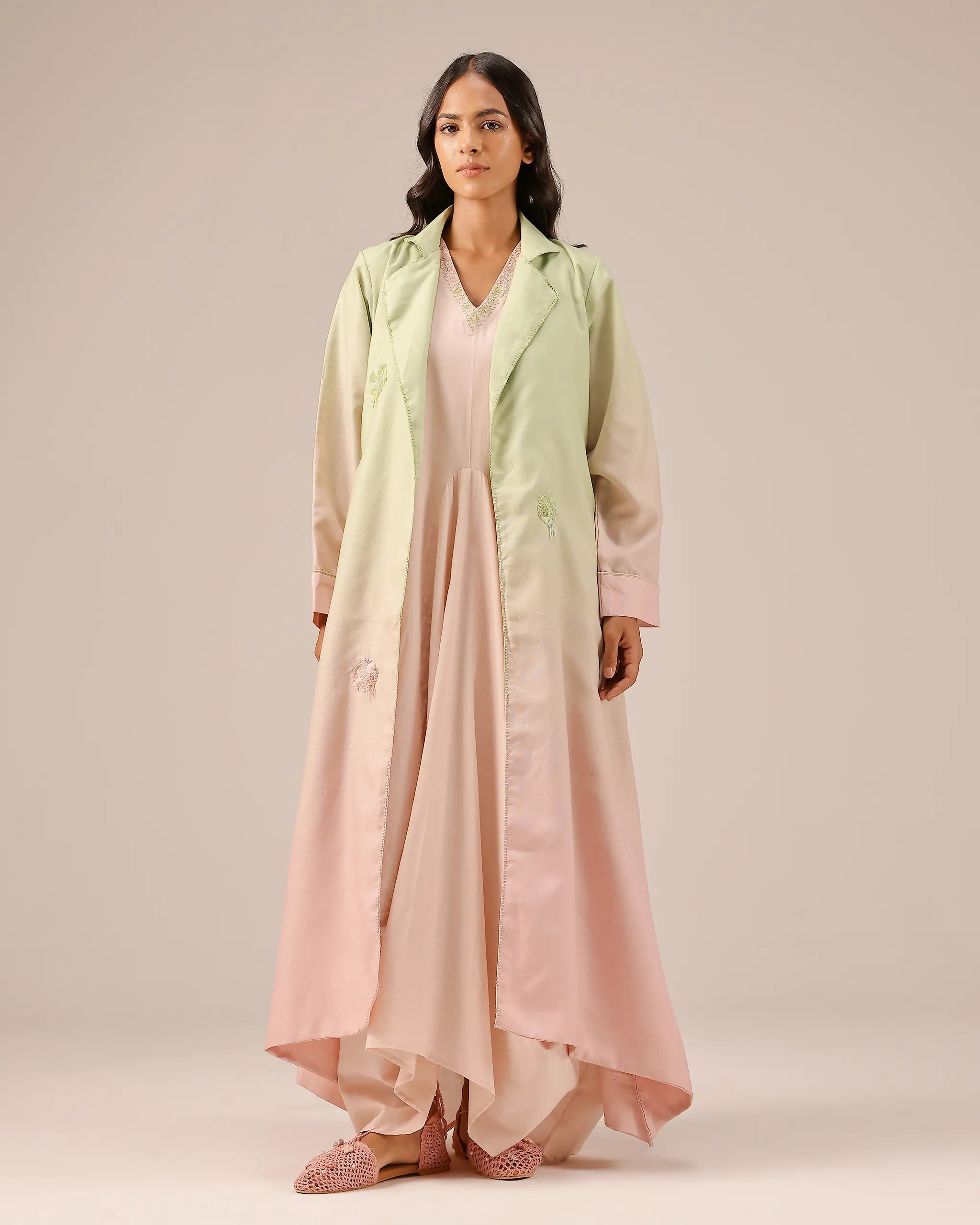 Ocean Dusk Dress & Jacket (Green To Pink)