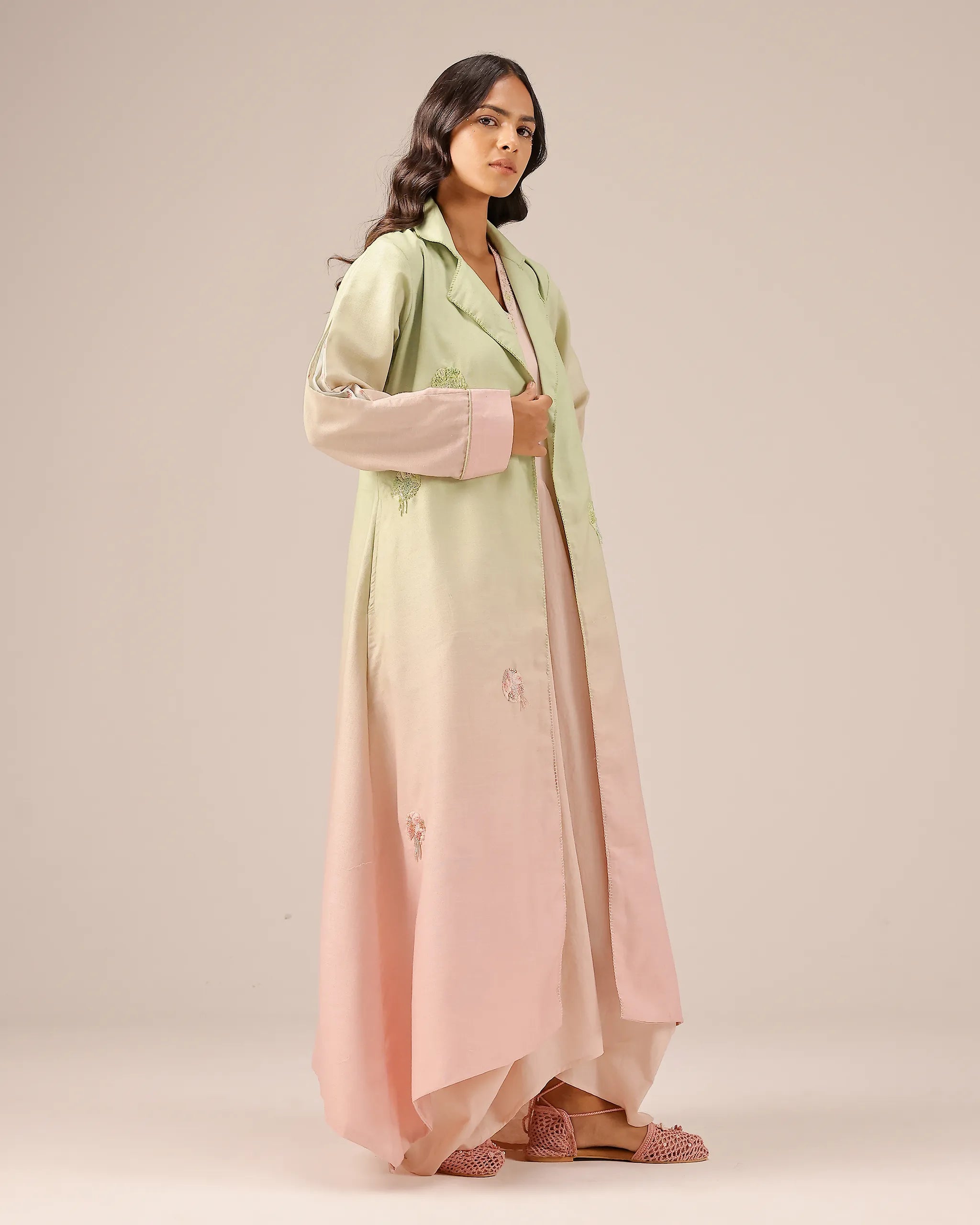 Ocean Dusk Dress & Jacket (Green To Pink)