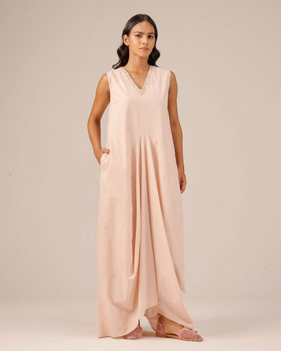 Pink Ocean Dusk Sleeveless Cotton Dress - OurDve