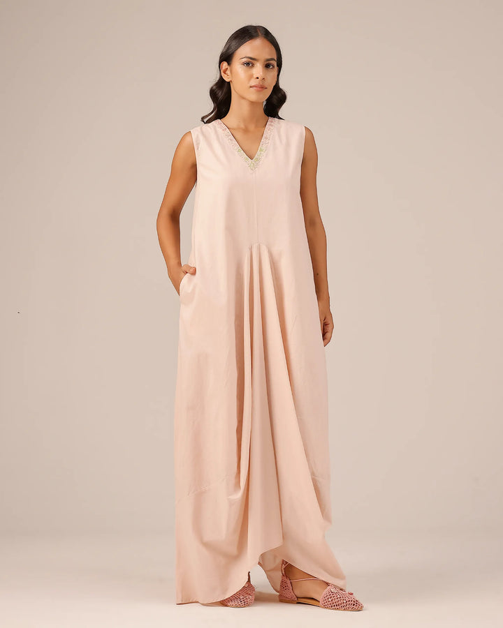 Pink Ocean Dusk Sleeveless Cotton Dress - OurDve