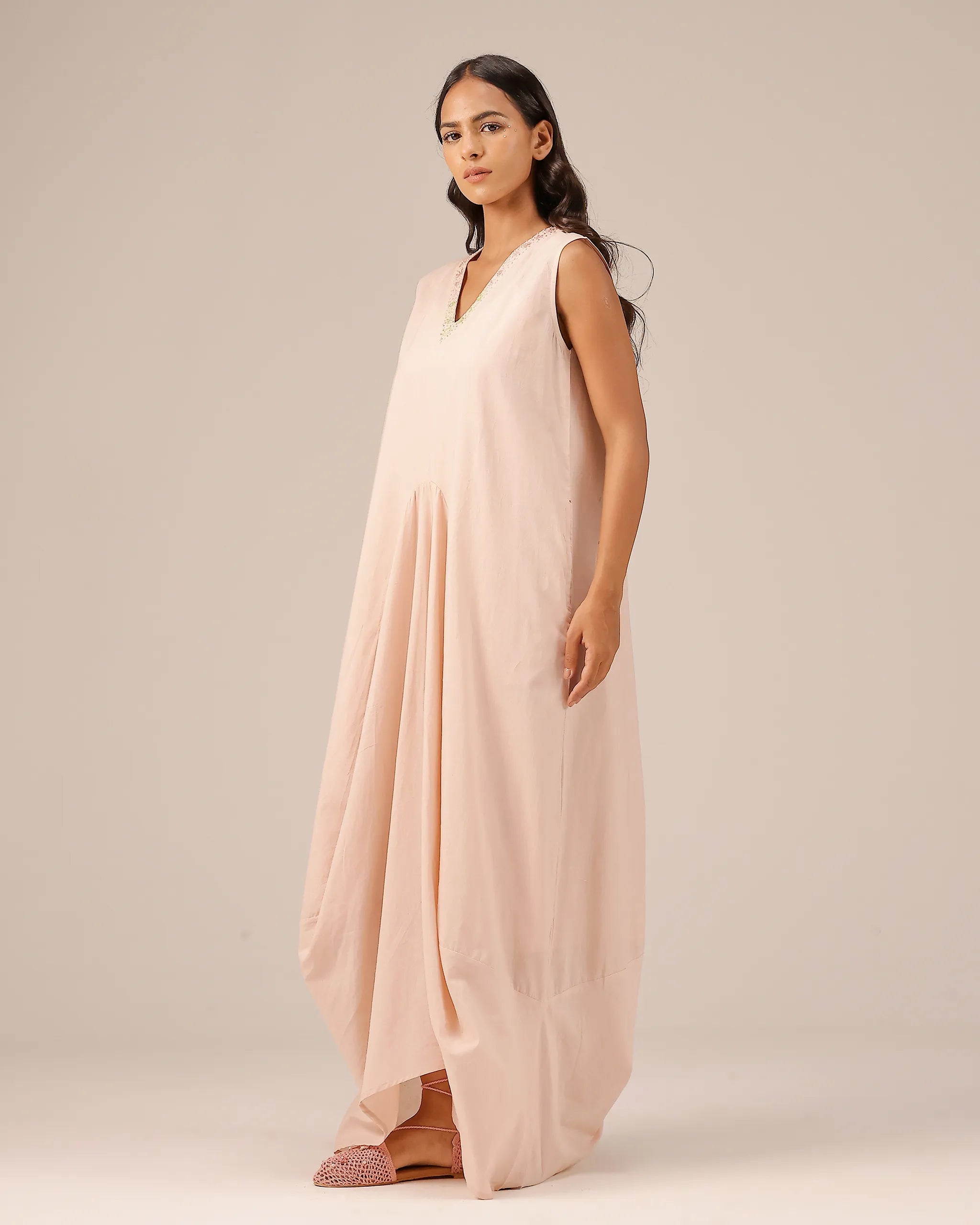 Pink Ocean Dusk Sleeveless Cotton Dress - OurDve
