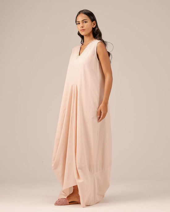 Pink Ocean Dusk Sleeveless Cotton Dress - OurDve