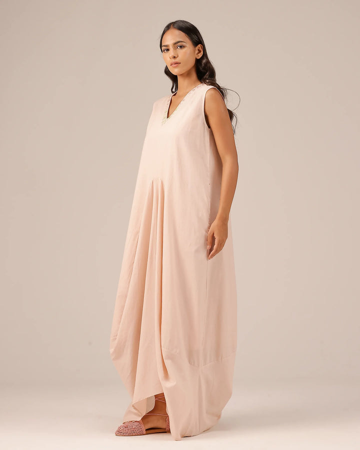 Pink Ocean Dusk Sleeveless Cotton Dress - OurDve