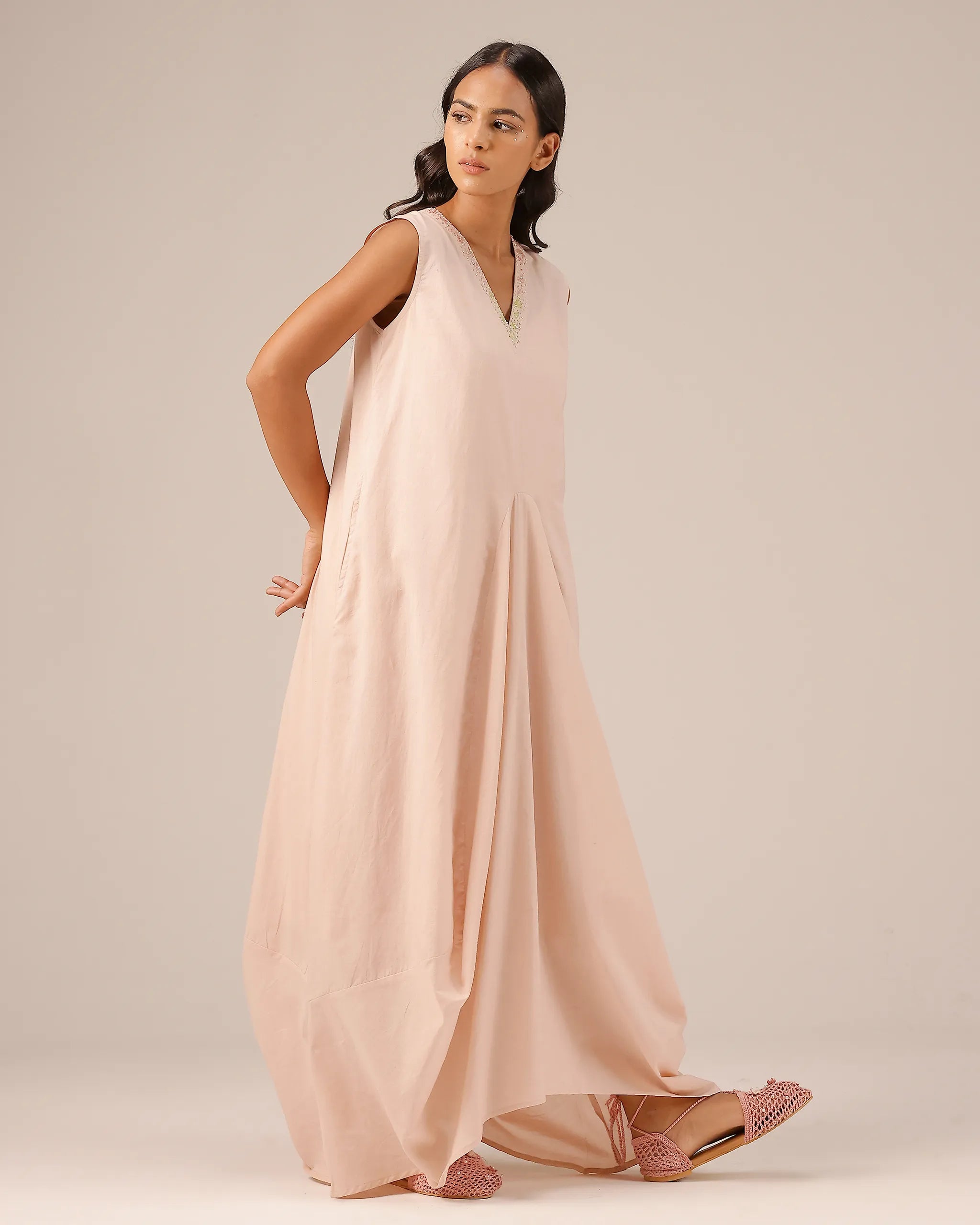 Pink Ocean Dusk Sleeveless Cotton Dress - OurDve