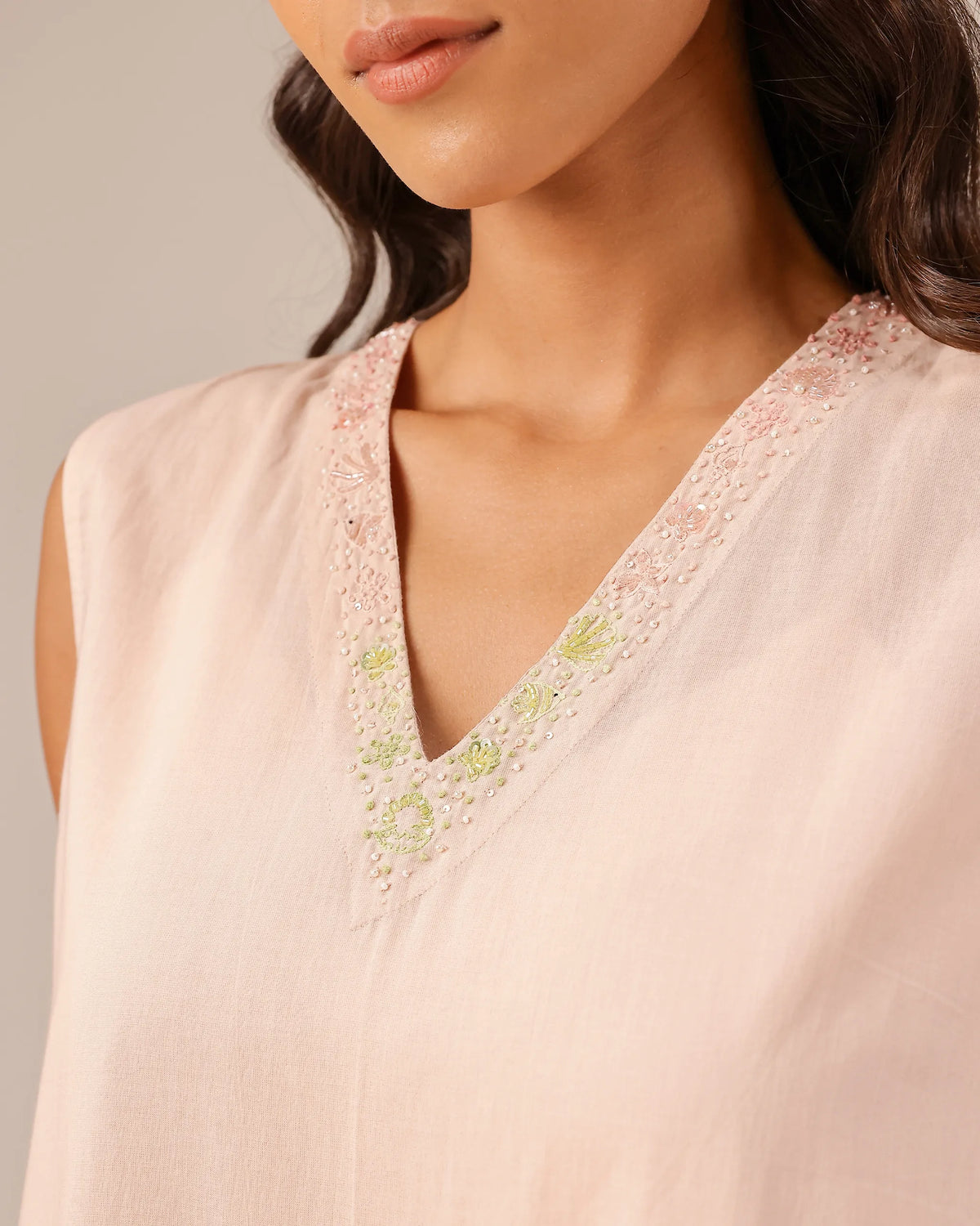 Pink Ocean Dusk Sleeveless Cotton Dress - OurDve