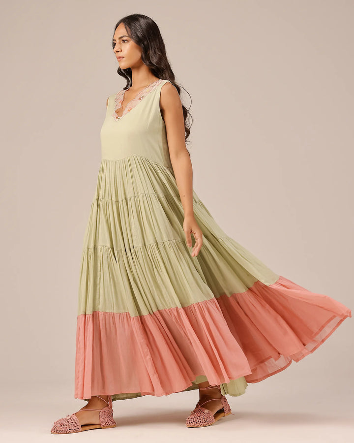 Pale Green Melon Muse Flowy Sleeveless Dress - OurDve