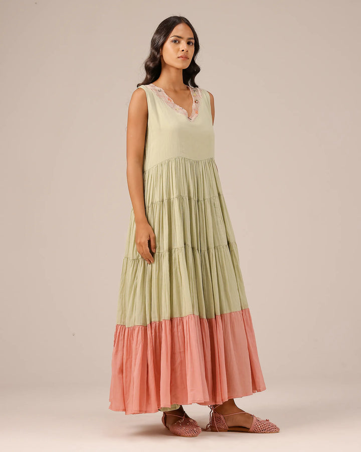Pale Green Melon Muse Flowy Sleeveless Dress - OurDve
