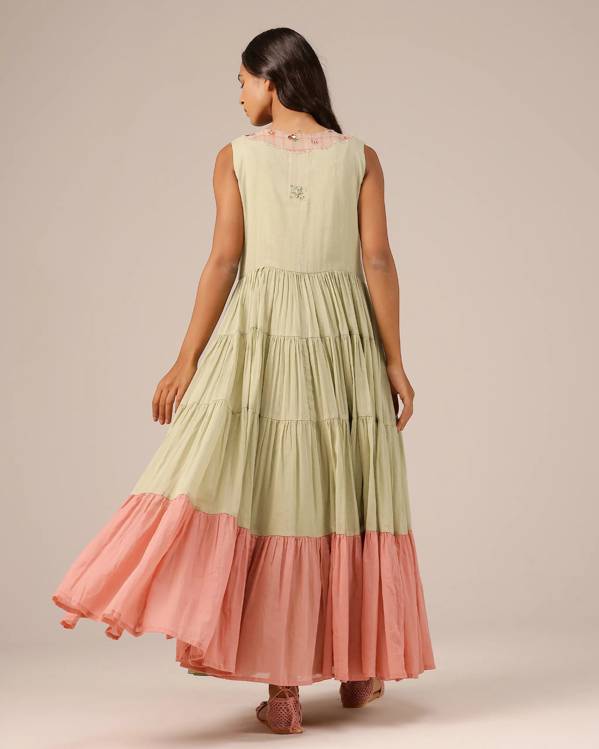 Pale Green Melon Muse Flowy Sleeveless Dress - OurDve