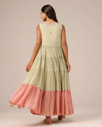 Pale Green Melon Muse Flowy Sleeveless Dress - OurDve
