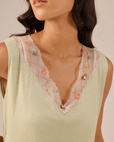 Pale Green Melon Muse Flowy Sleeveless Dress - OurDve