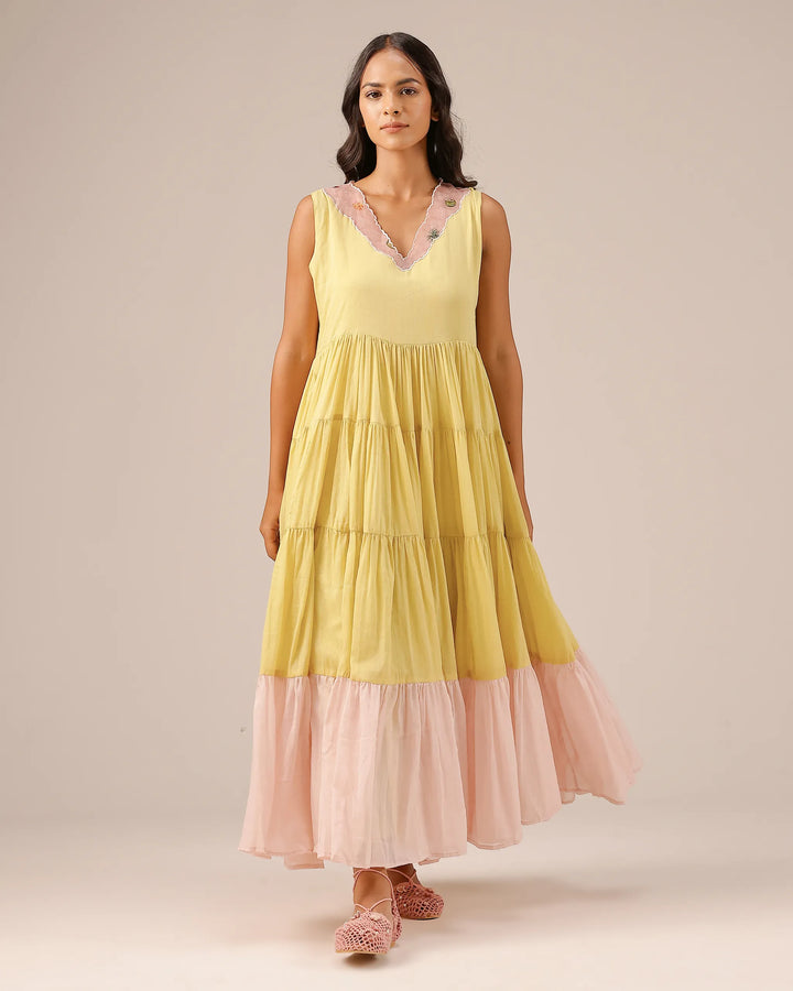 Melon Muse Flowy Sleeveless Tiered Mull Dress - OurDve