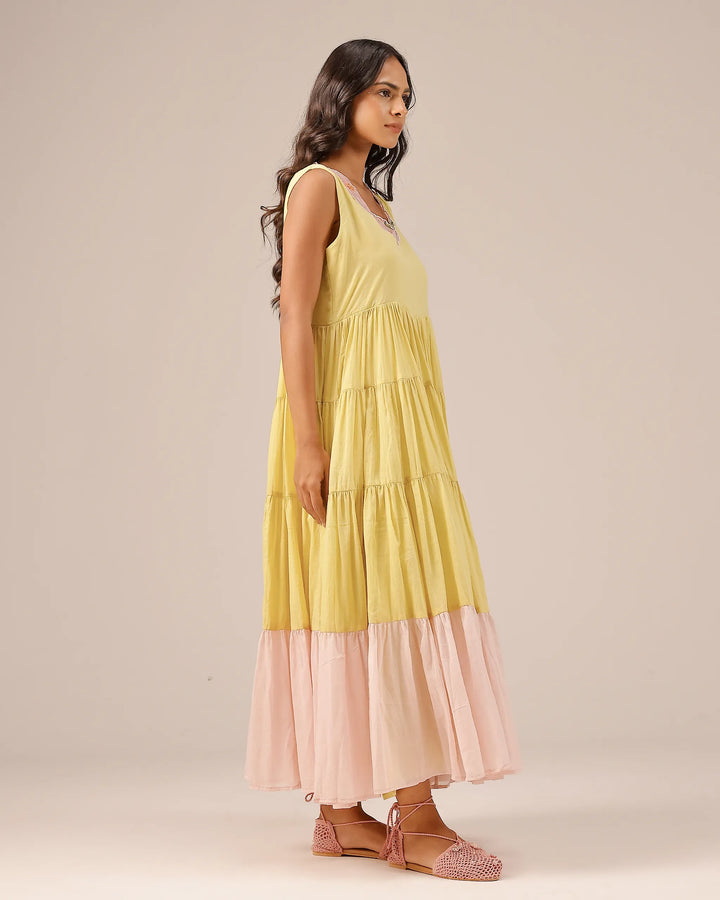 Melon Muse Flowy Sleeveless Tiered Mull Dress - OurDve