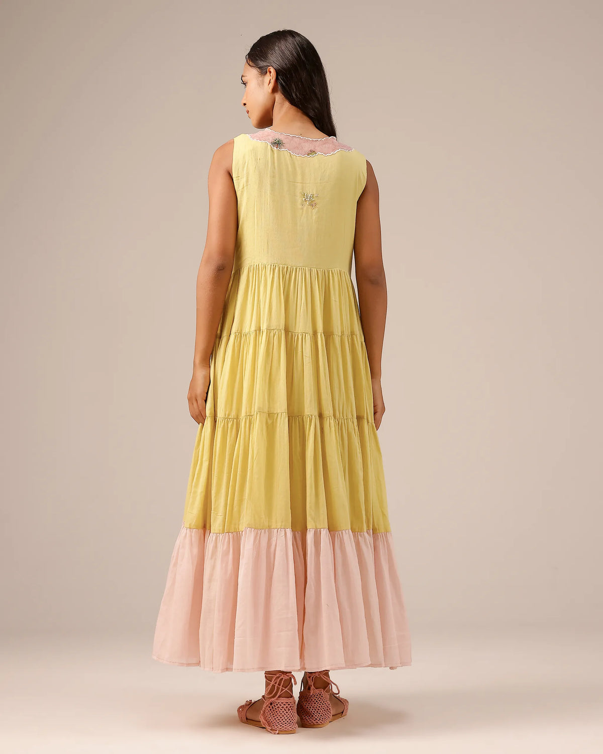 Melon Muse Flowy Sleeveless Tiered Mull Dress - OurDve