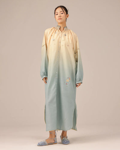 Sorbet Linen Dress – Smocked High Neck | OurDve