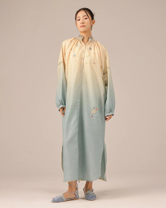 Sorbet Linen Dress – Smocked High Neck | OurDve