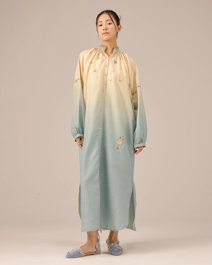 Sorbet Linen Dress ��� Smocked High Neck | OurDve