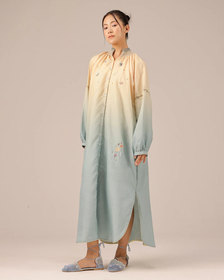 Sorbet Linen Dress ��� Smocked High Neck | OurDve