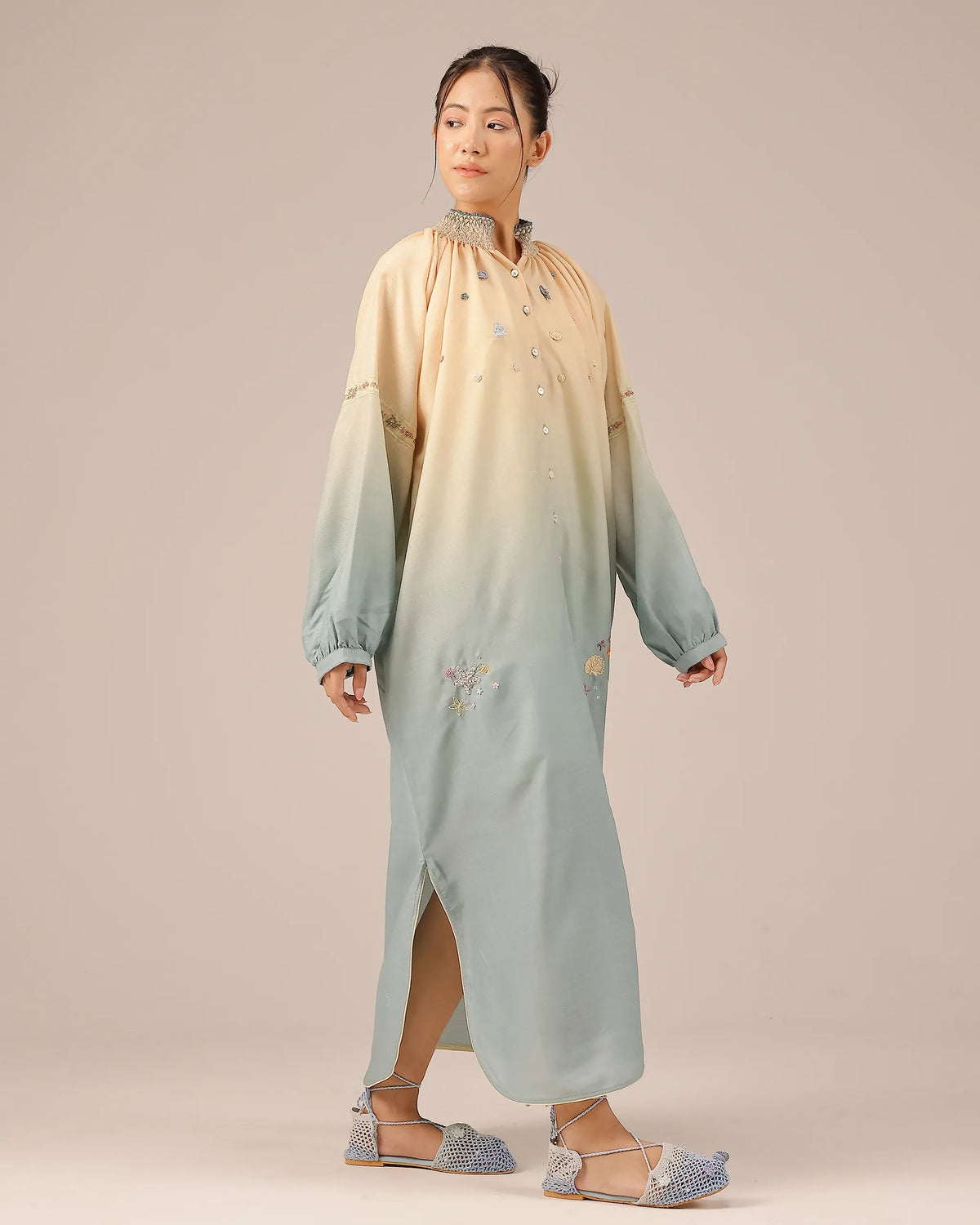 Sorbet Linen Dress ��� Smocked High Neck | OurDve