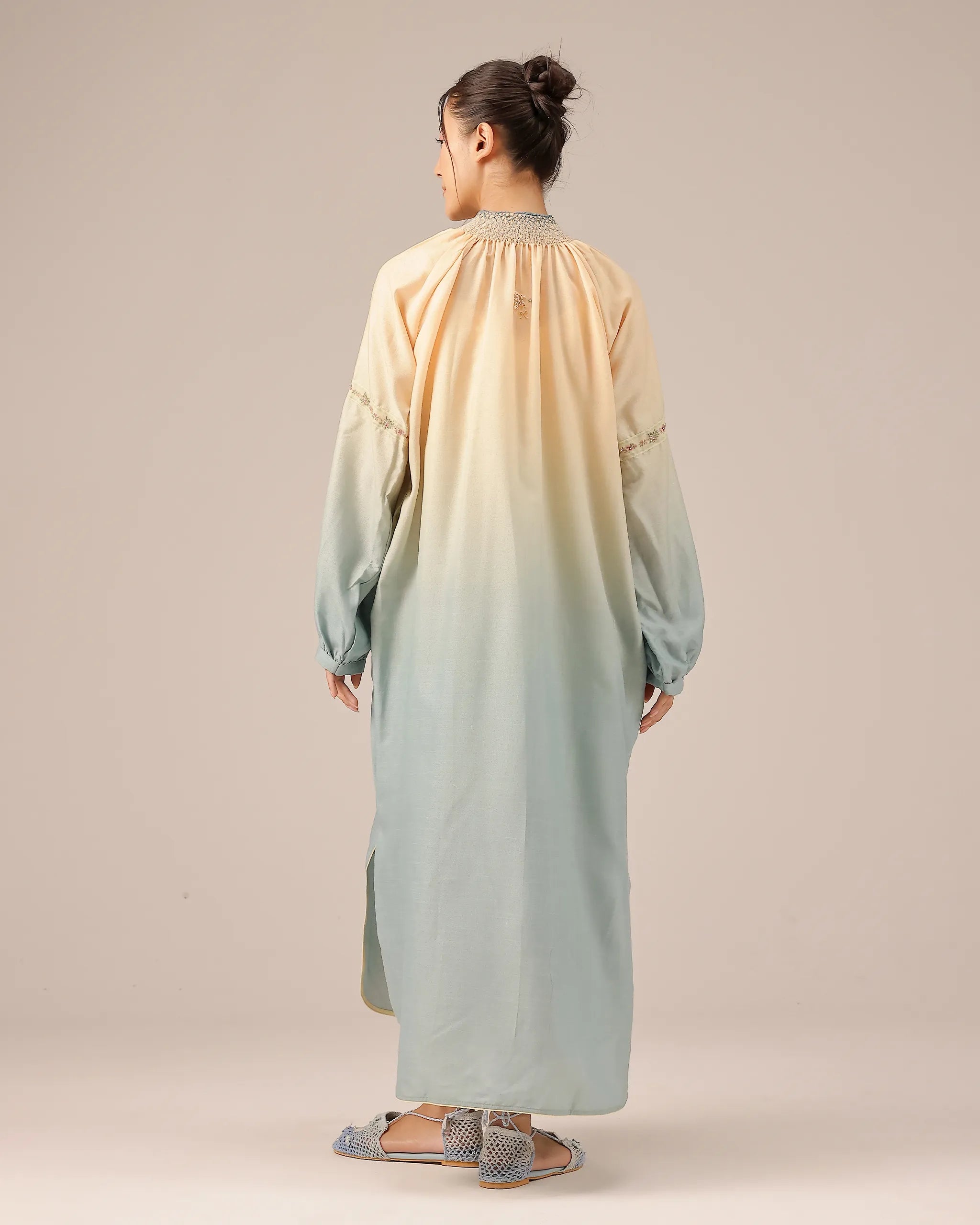 Sorbet Linen Dress ��� Smocked High Neck | OurDve