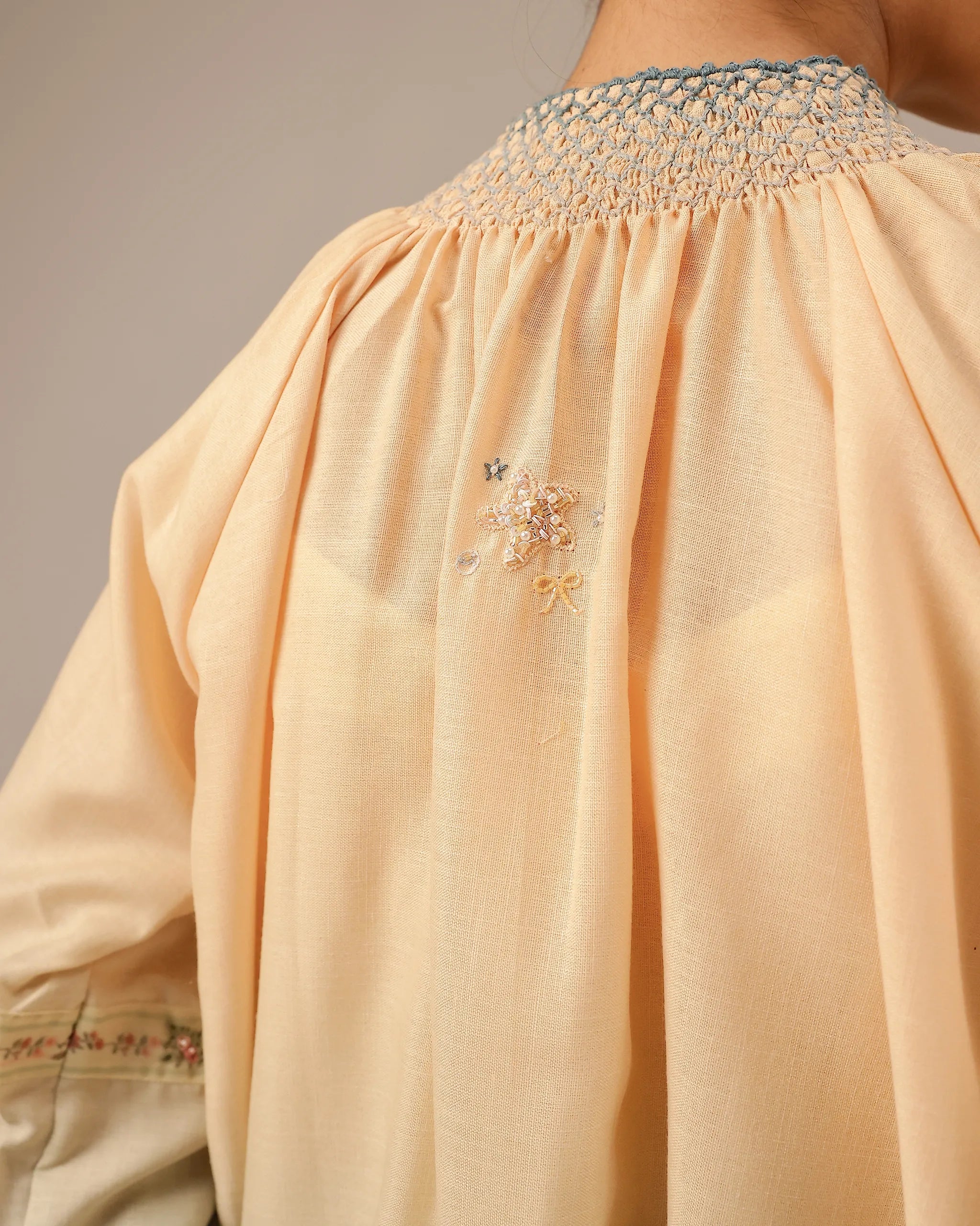 Sorbet Linen Dress ��� Smocked High Neck | OurDve