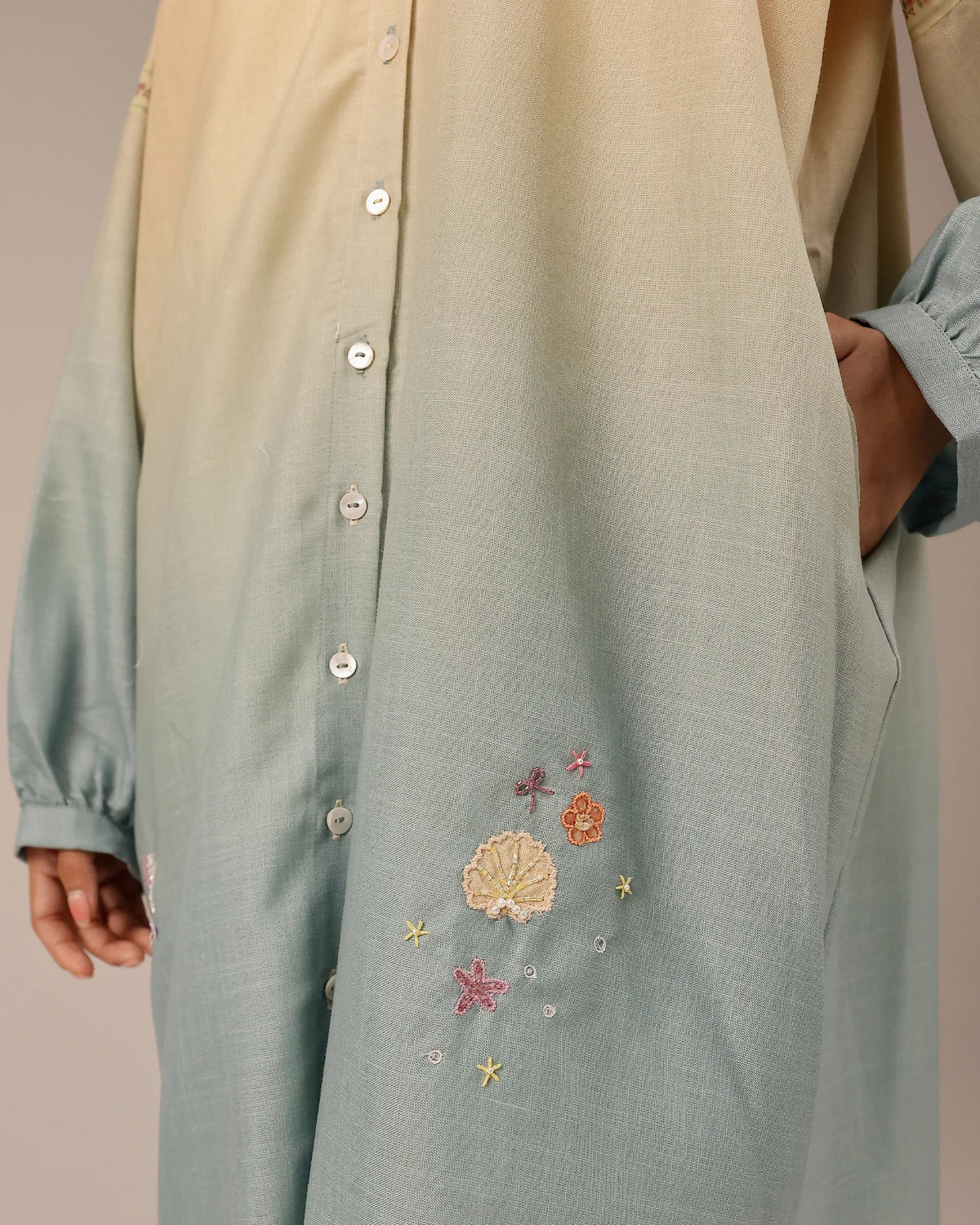Sorbet Linen Dress ��� Smocked High Neck | OurDve