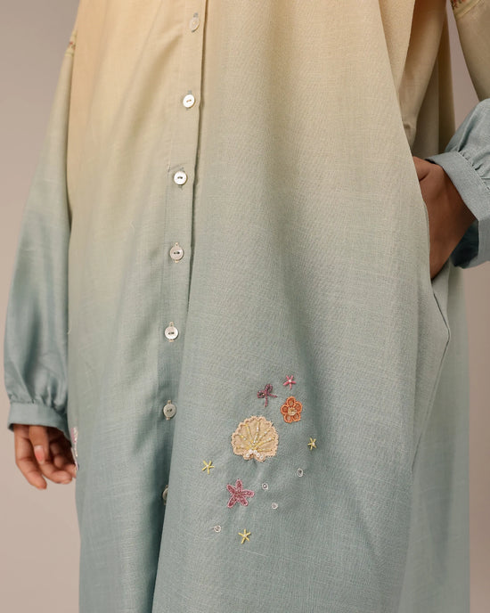 Sorbet Linen Dress – Smocked High Neck | OurDve