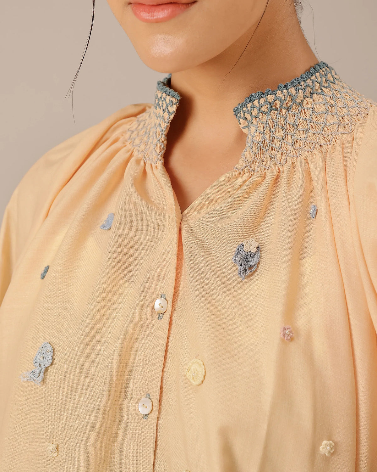Sorbet Linen Dress ��� Smocked High Neck | OurDve