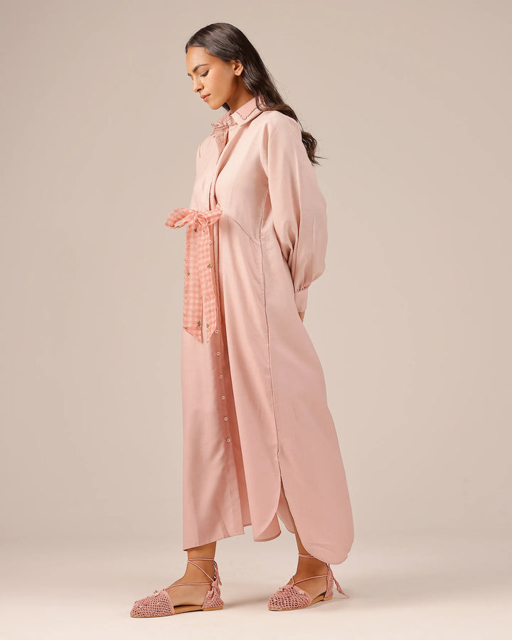 Pink Hibiscus Linen Midi Dress - OurDve