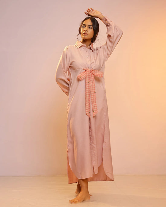 Pink Hibiscus Linen Midi Dress