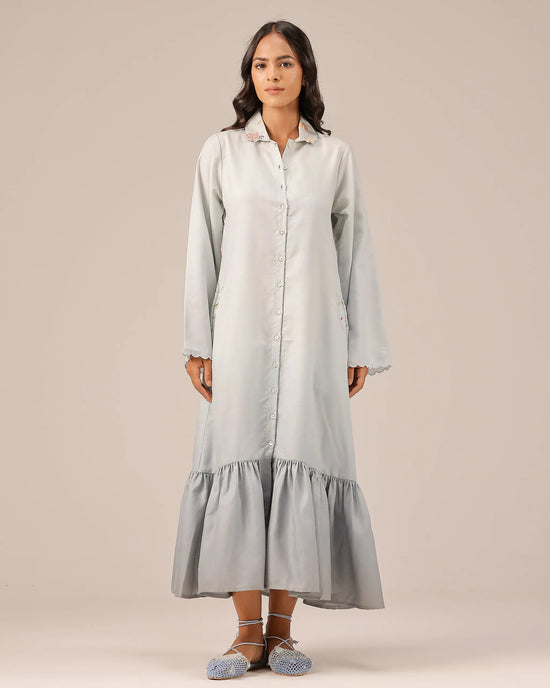 Grey Seafoam Linen Dress - OurDve