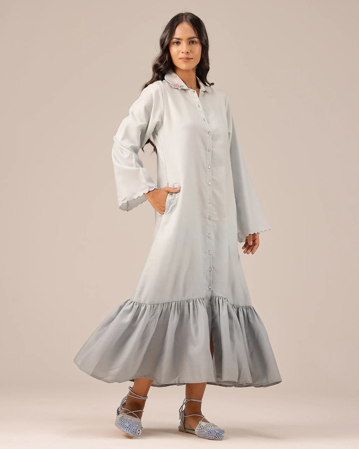 Grey Seafoam Linen Dress - OurDve