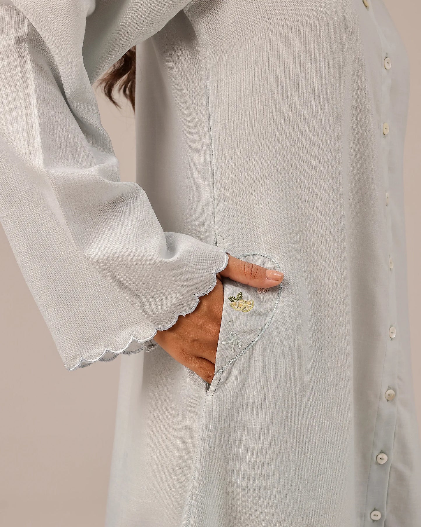 Grey Seafoam Linen Dress - OurDve