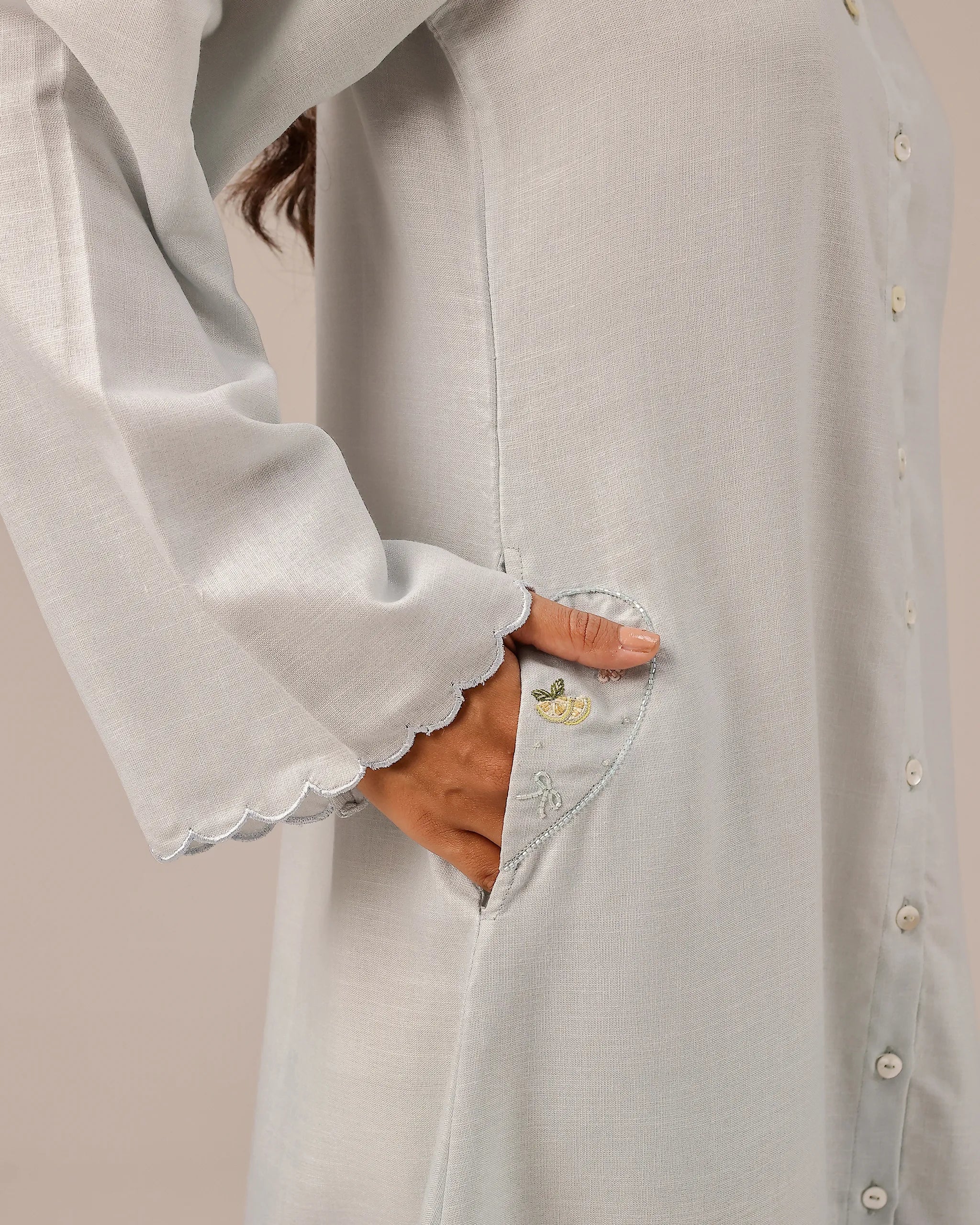 Grey Seafoam Linen Dress - OurDve