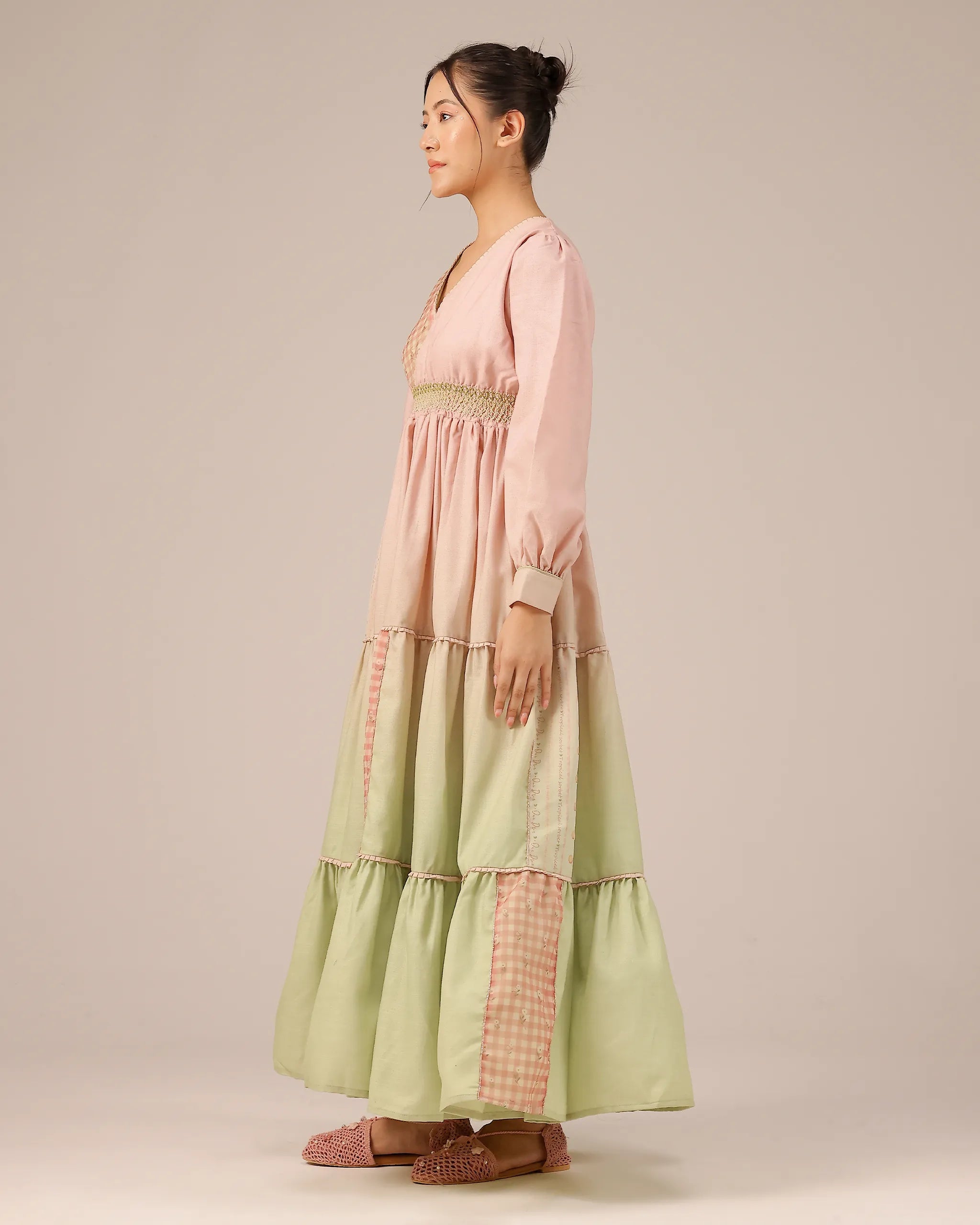Pop Linen Dress – Pink To Green Patchwork Bohemian Dress - OurDve