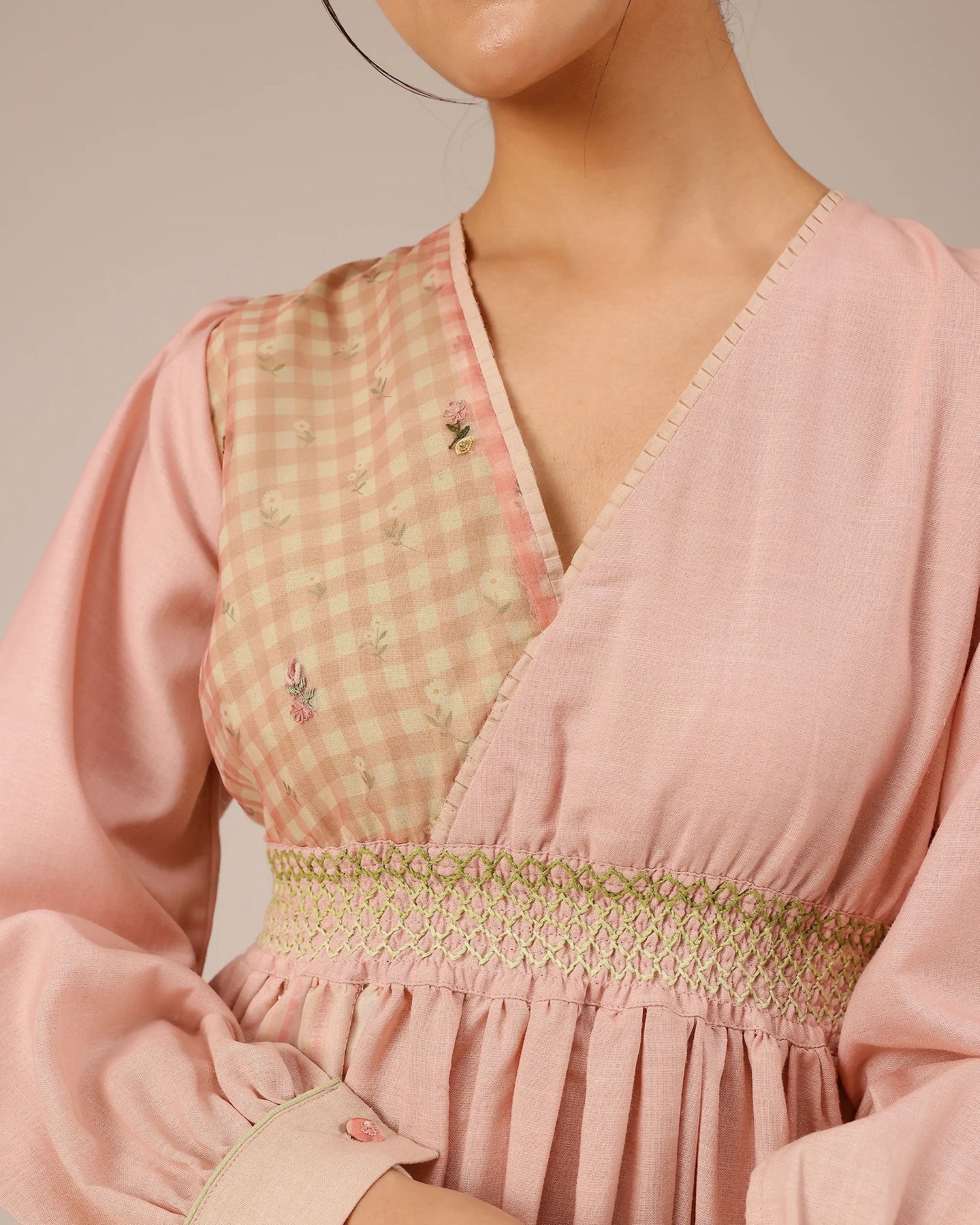 Pop Linen Dress – Pink To Green Patchwork Bohemian Dress - OurDve