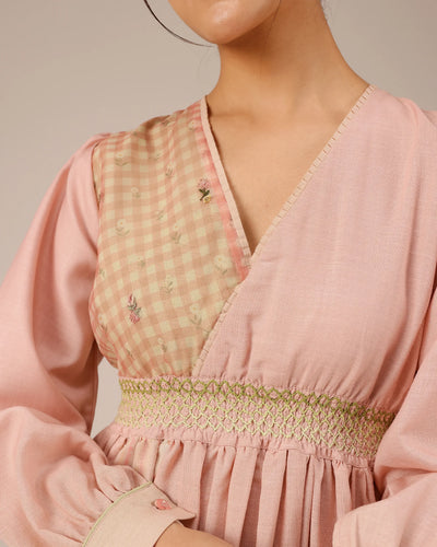 Pop Linen Dress – Pink To Green Patchwork Bohemian Dress - OurDve