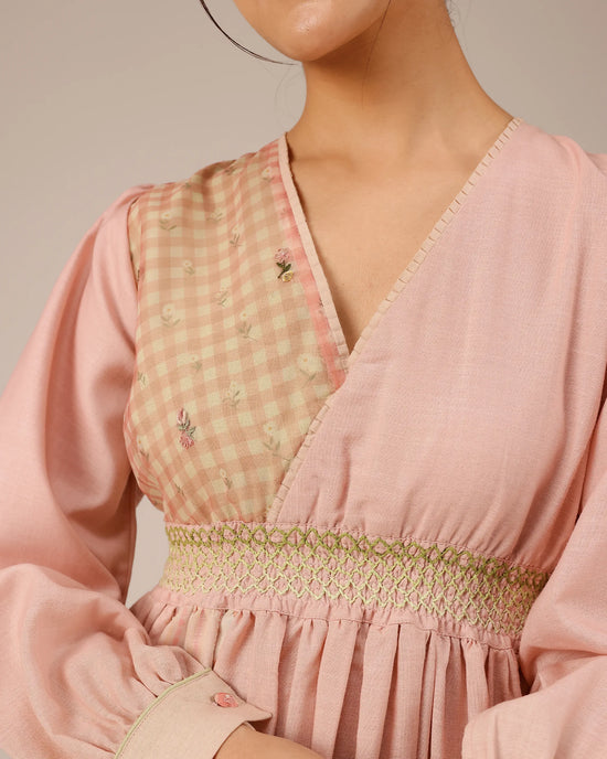 Pop Linen Dress – Pink To Green Patchwork Bohemian Dress - OurDve
