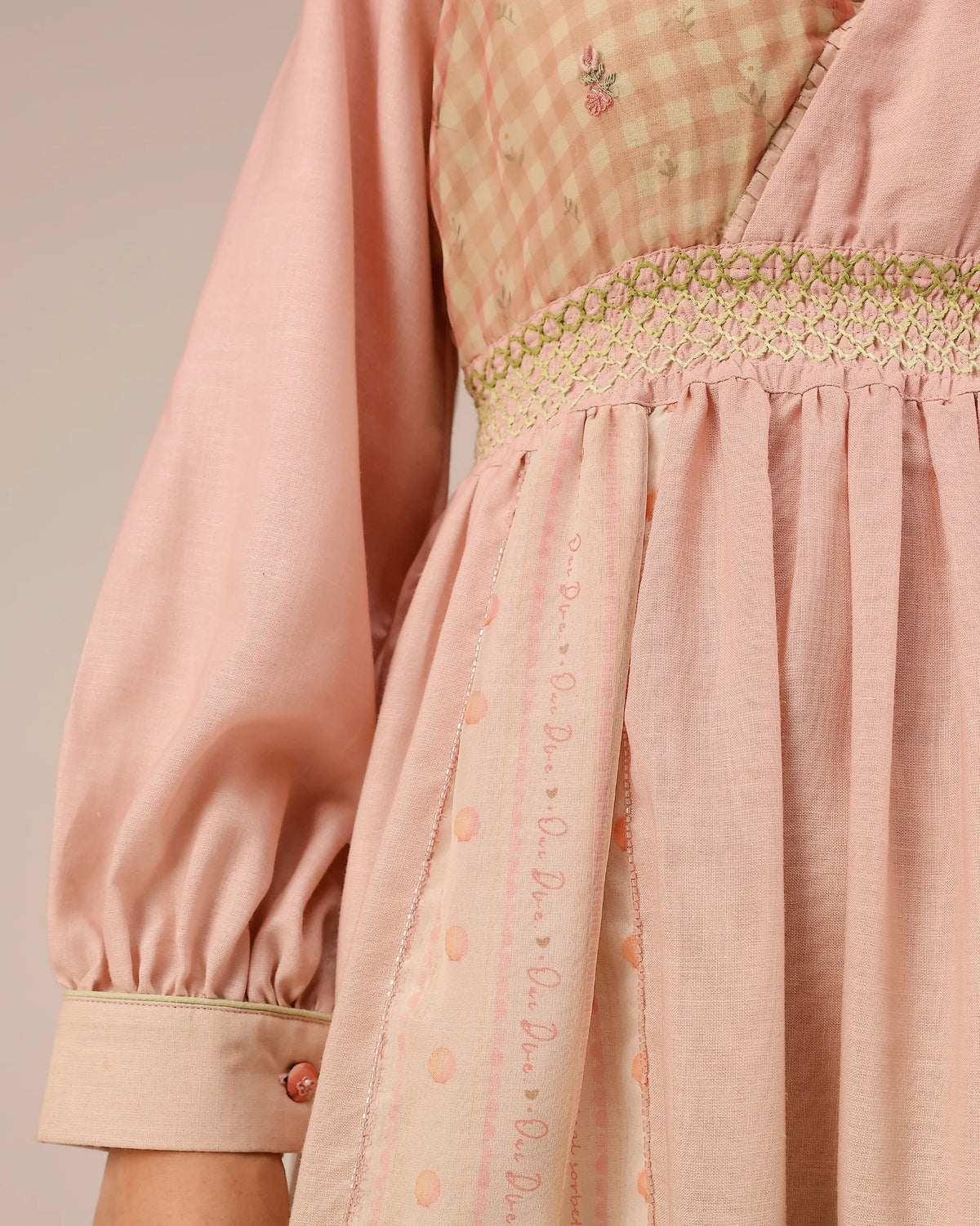 Pop Linen Dress ��� Pink To Green Patchwork Bohemian Dress - OurDve