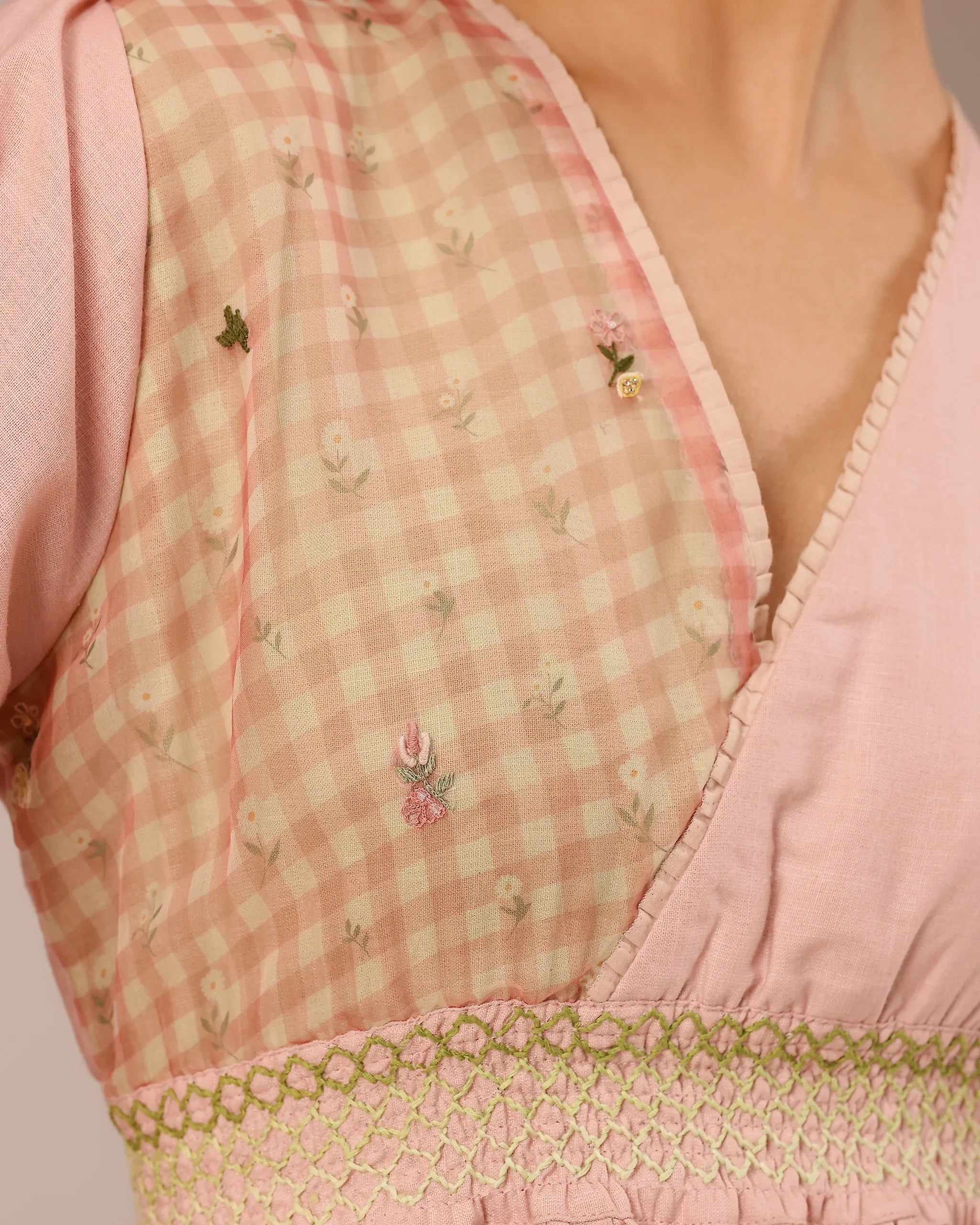 Pop Linen Dress ��� Pink To Green Patchwork Bohemian Dress - OurDve