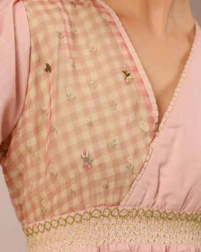Pop Linen Dress – Pink To Green Patchwork Bohemian Dress - OurDve