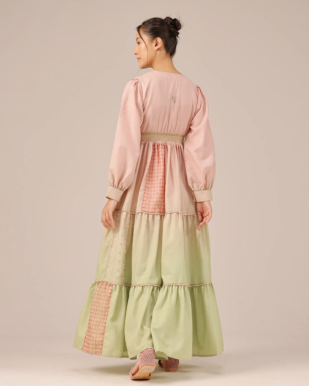 Pop Linen Dress ��� Pink To Green Patchwork Bohemian Dress - OurDve