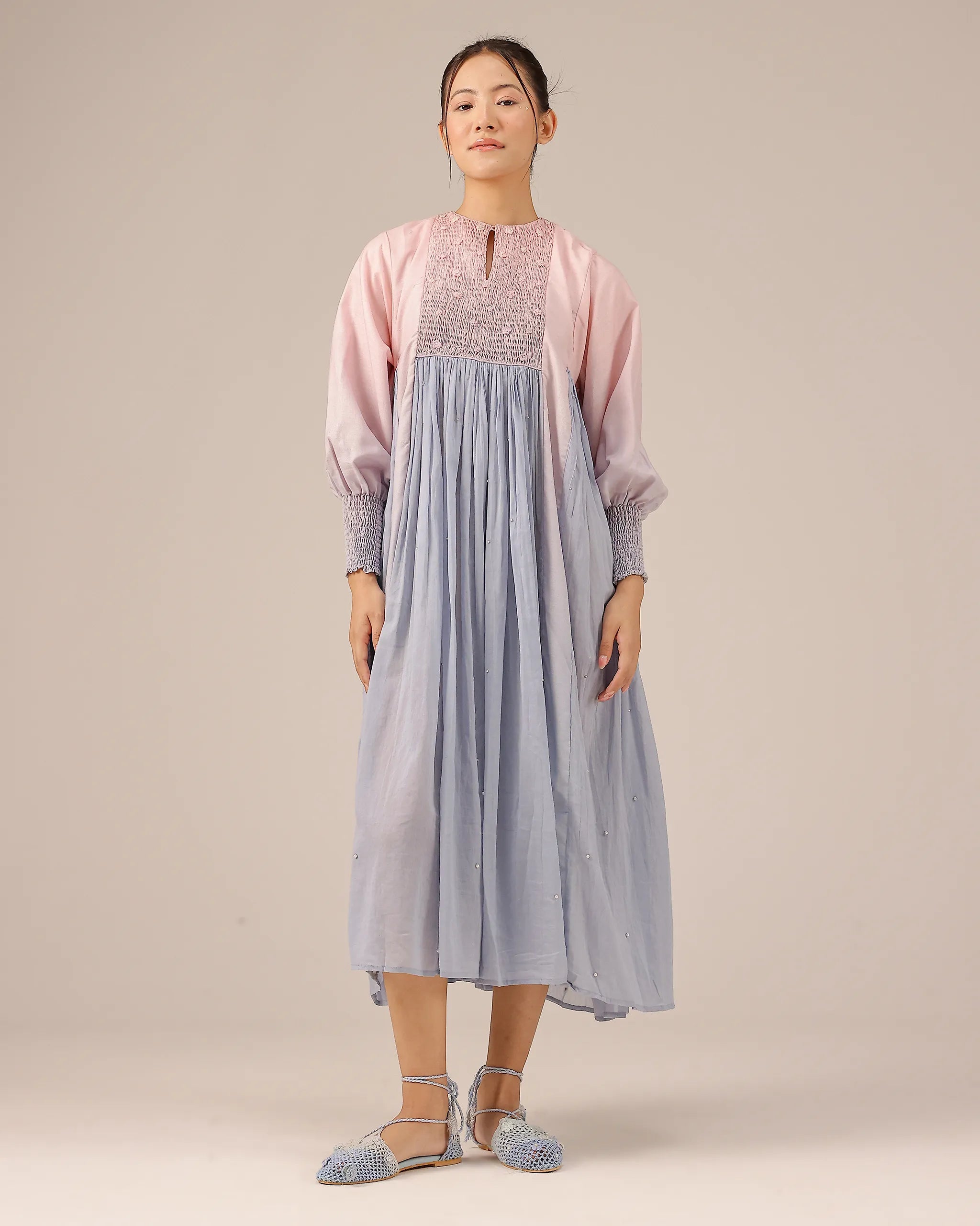 Beach Babe Pink to Blue Ombré Smocked Linen Dress - OurDve