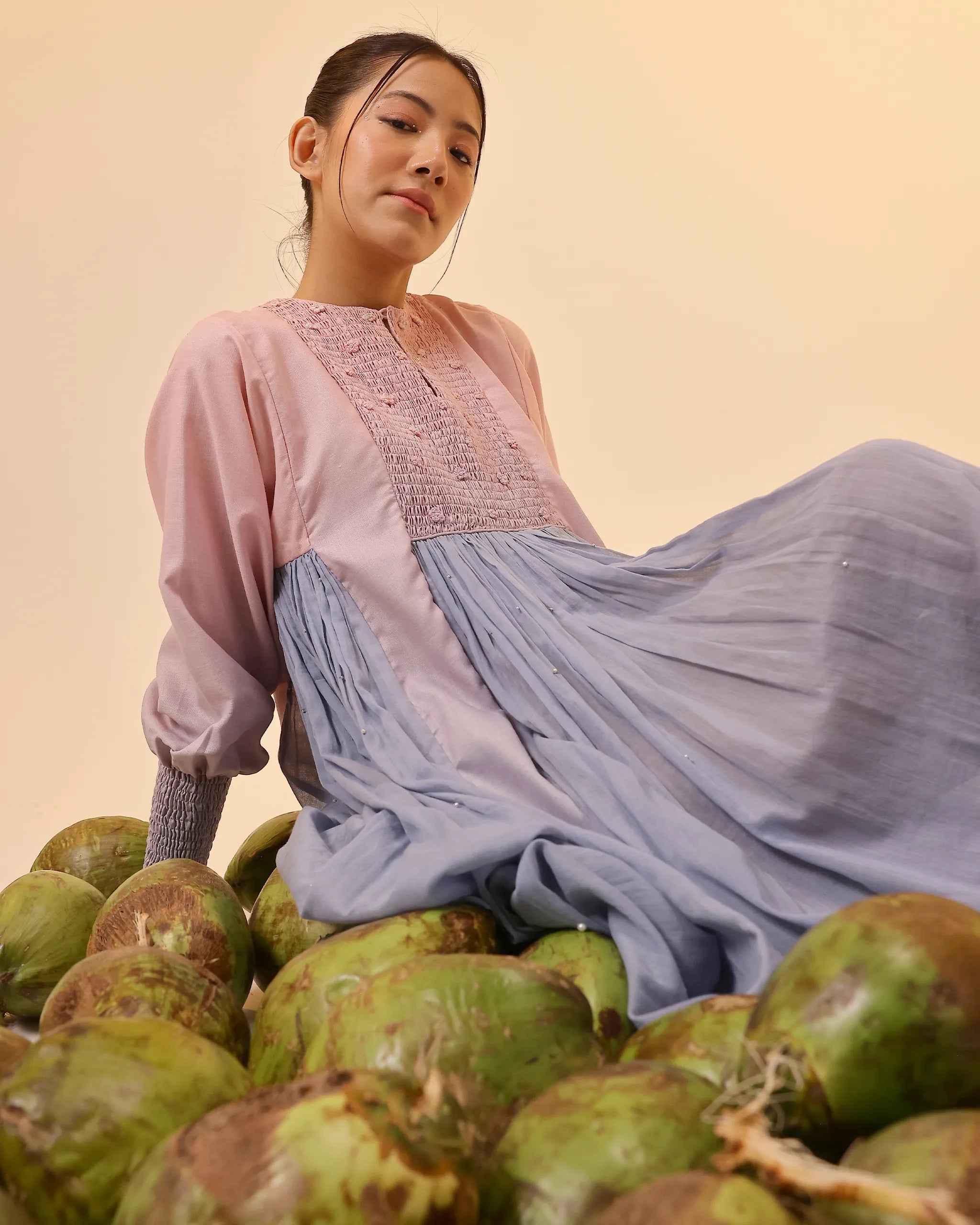 Beach Babe Pink to Blue Ombré Smocked Linen Dress - OurDve