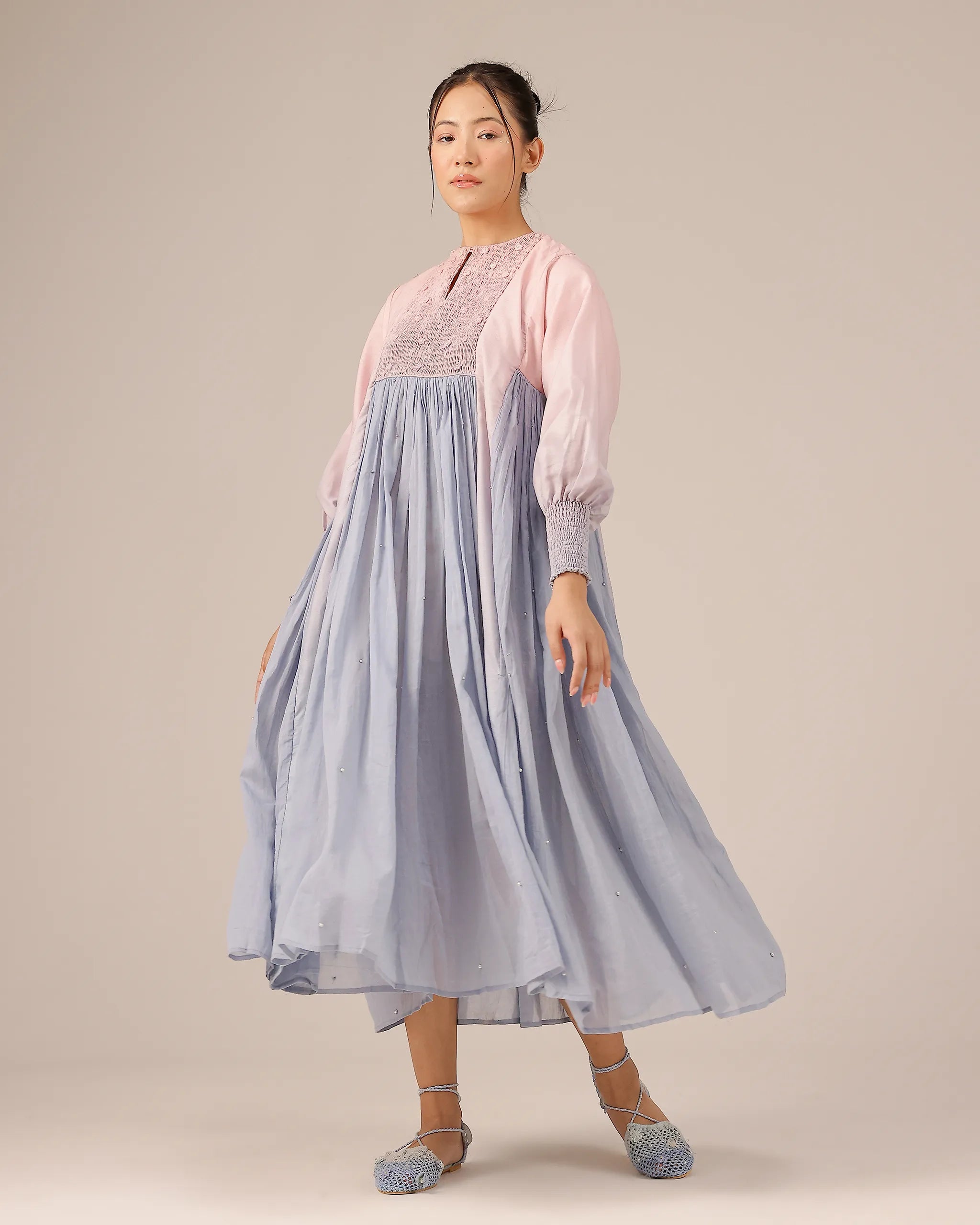 Beach Babe Pink to Blue Ombré Smocked Linen Dress - OurDve