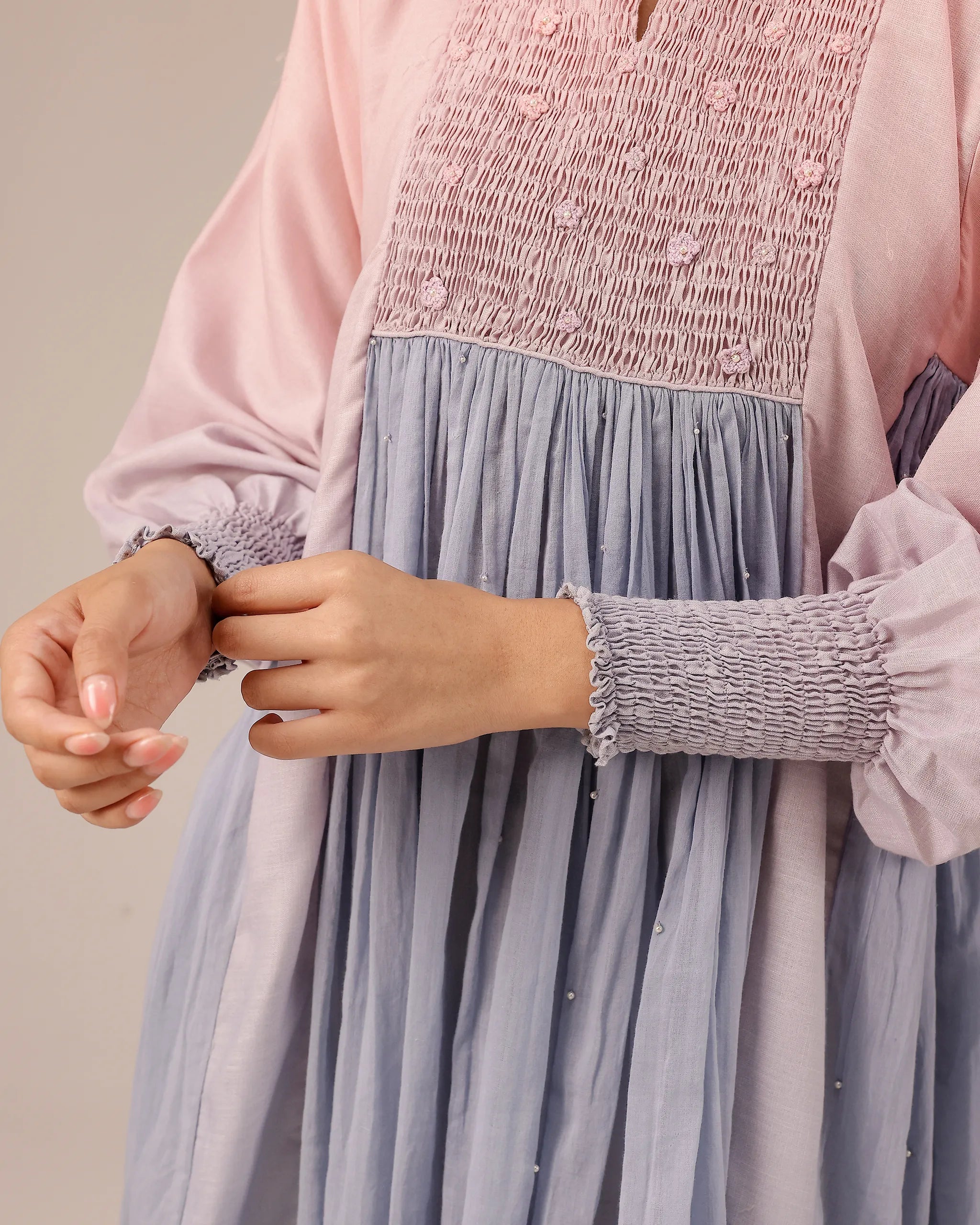 Beach Babe Pink to Blue Ombré Smocked Linen Dress - OurDve