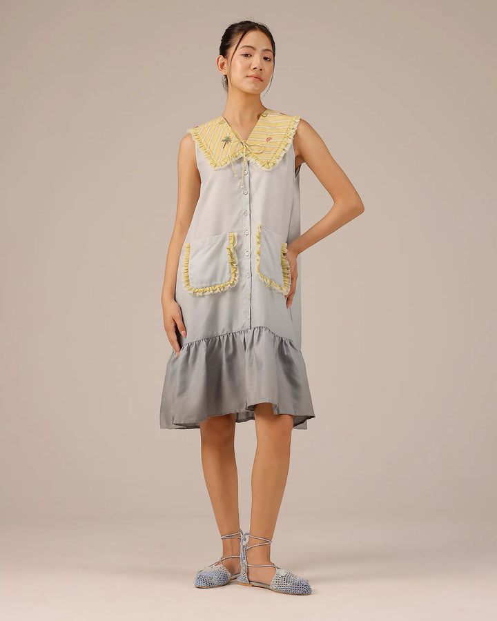 Grey Coconut Crush Sleeveless Linen Short Dress